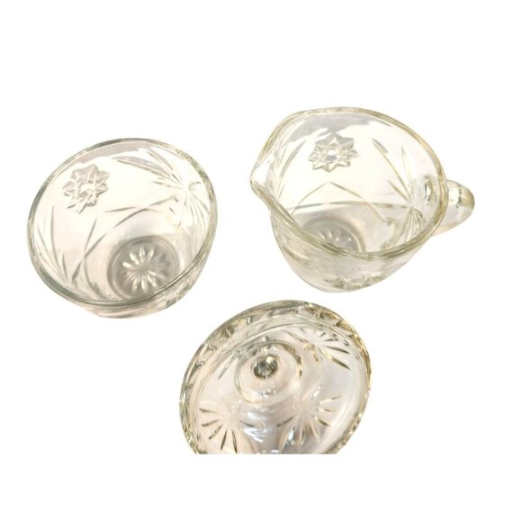 Anchor Hocking Early American Prescut Star Of David Clear Glass Creamer & Covere - Picture 8 of 9